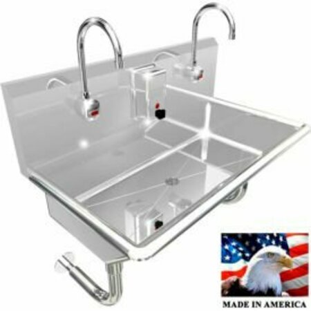 BEST SHEET METAL. BSM Inc. Stainless Steel Sink, 2 User w/Electronic Faucets Round Tube Wall Mounted 36"L X 20"W X 8"D 021E36208R
